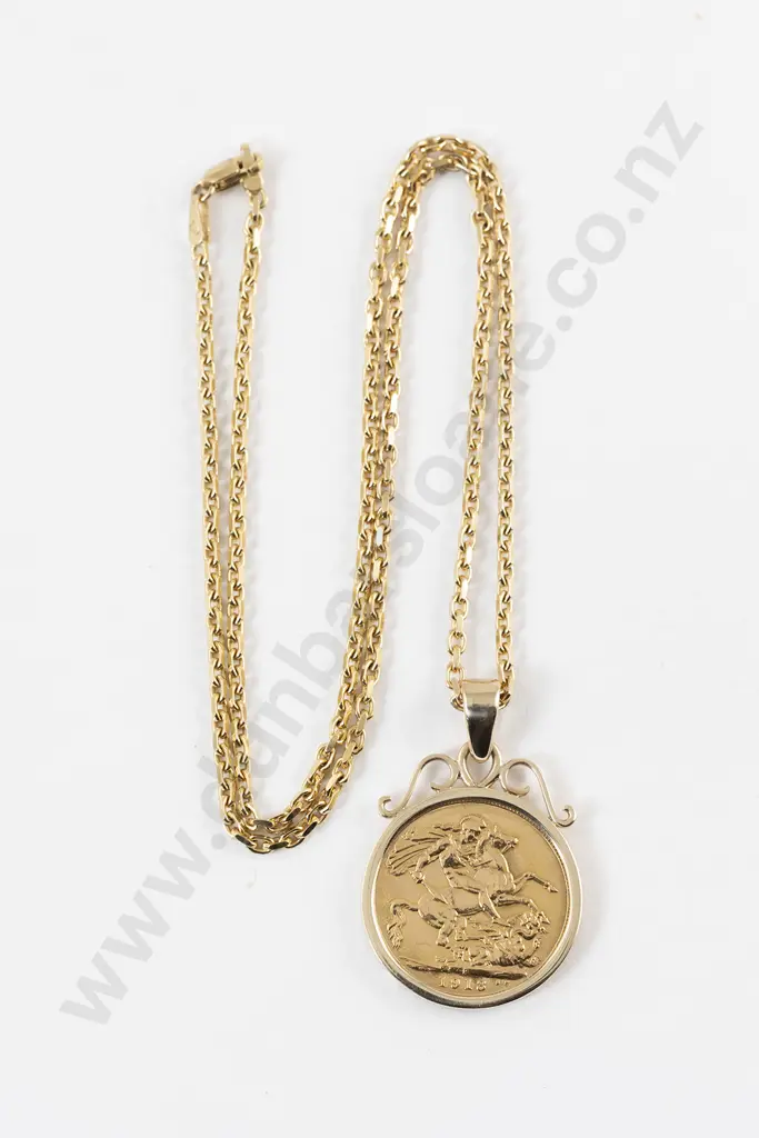 Edw VII 1913 Full Gold Sovereign Pendant Image 1++