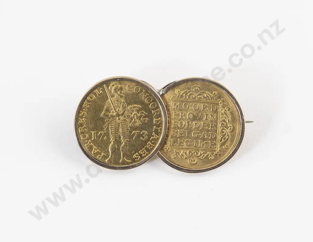 Two Netherlands Holland 1773 Gold Ducats Mounted as Brooch Image 1++