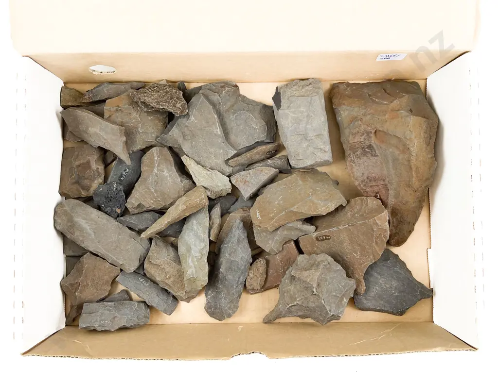Box Quantity of Assorted Worked Stones From The Pitcairns Image 1++