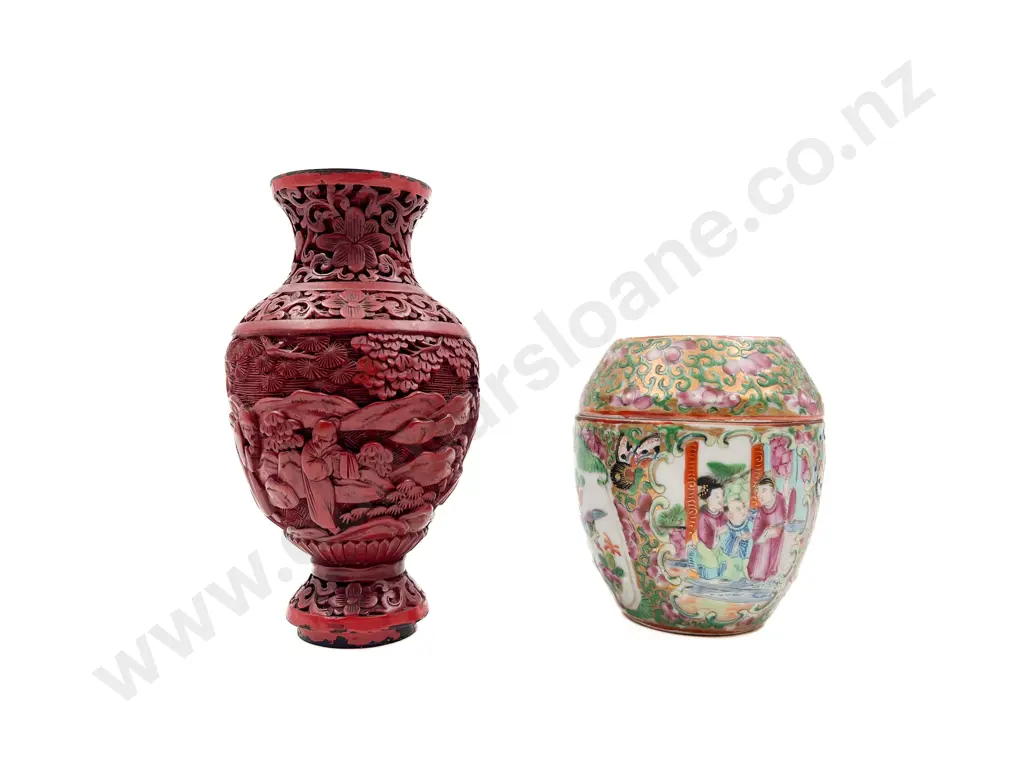 Canton Export Ware Jar With Cinnabar Lacquered Vase Image 1++