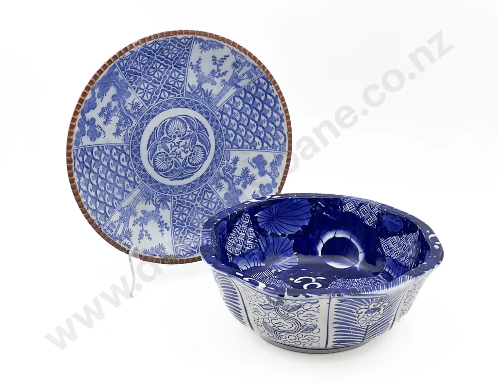 Blue and White Arita Bowl with Blue and White Plate Image 1++