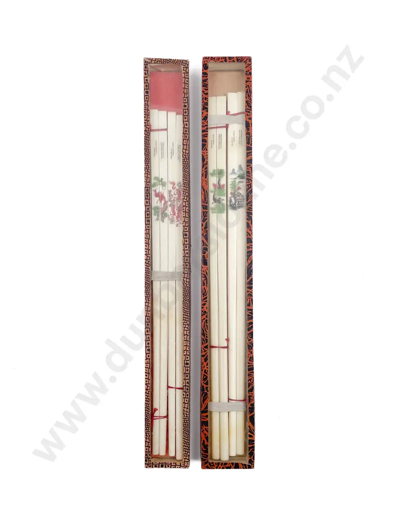 Two Boxed Pairs of Decorated Ivory Chopsticks Image 1++