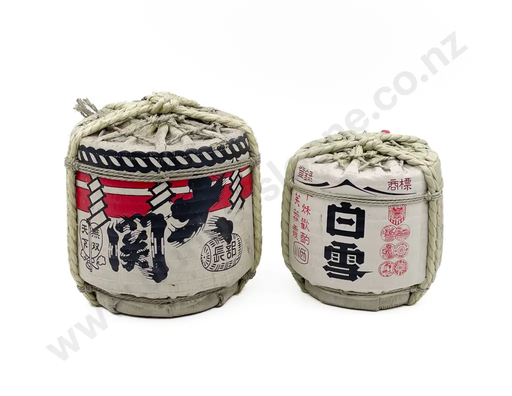 Pair of Empty Wooden Sake Barrels Image 1++