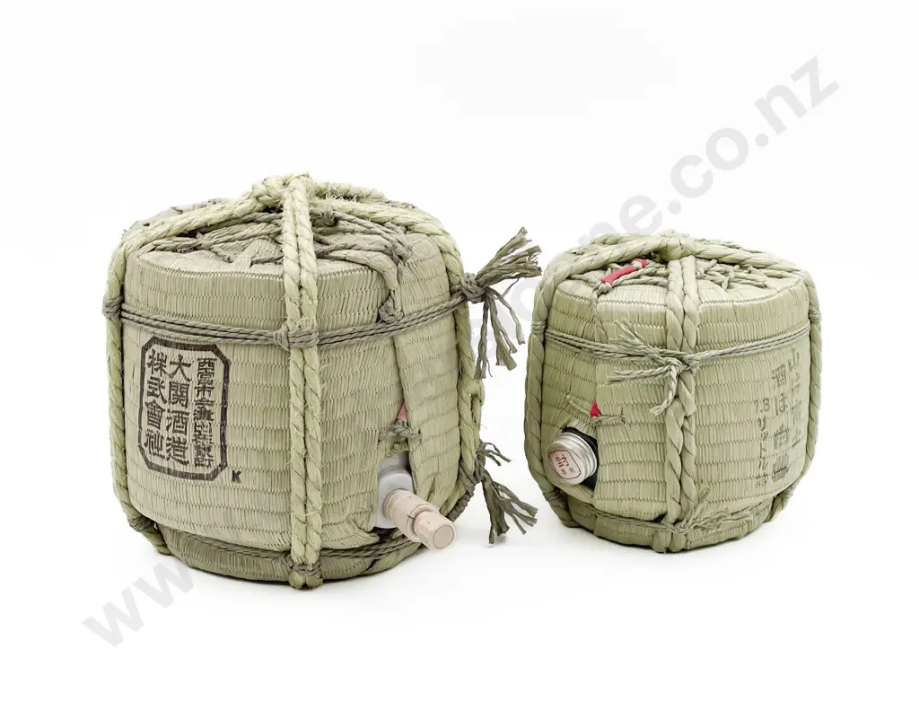 Pair of Empty Wooden Sake Barrels Image 1++