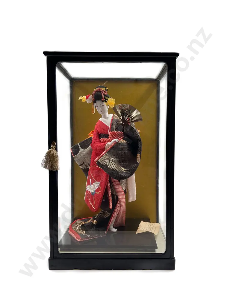 Geisha "Ohgi-No-Mai" Doll in Display Case Image 1++
