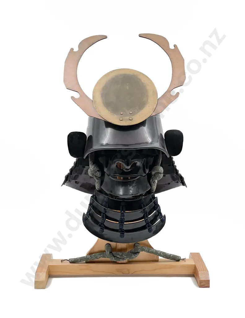 Full C20th Kabuto Helmet on Wooden Stand Image 1++