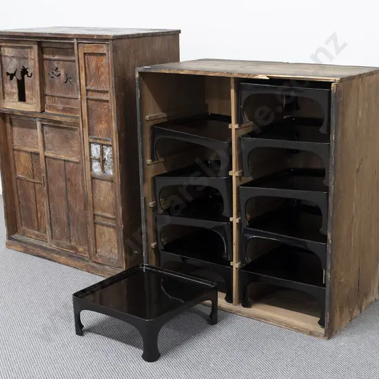 Japanese Taisho Period Paulownia Mizuya-Dansu Together with Paulownia Sui-Mono Zen (Restaurant Cabinet)