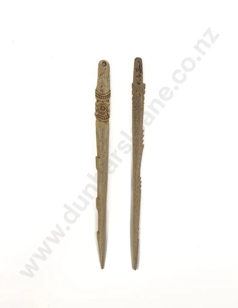 Two Carved Bone Bird Spears Image 1++