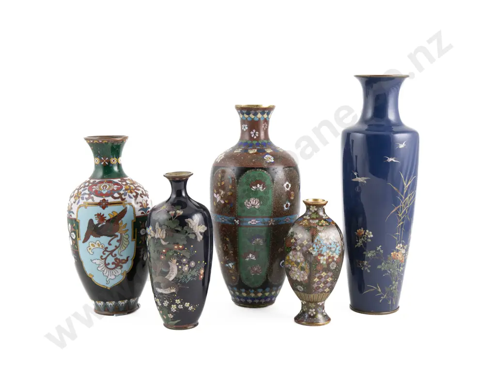 Five Japanese Cloisonne Vases Image 1++