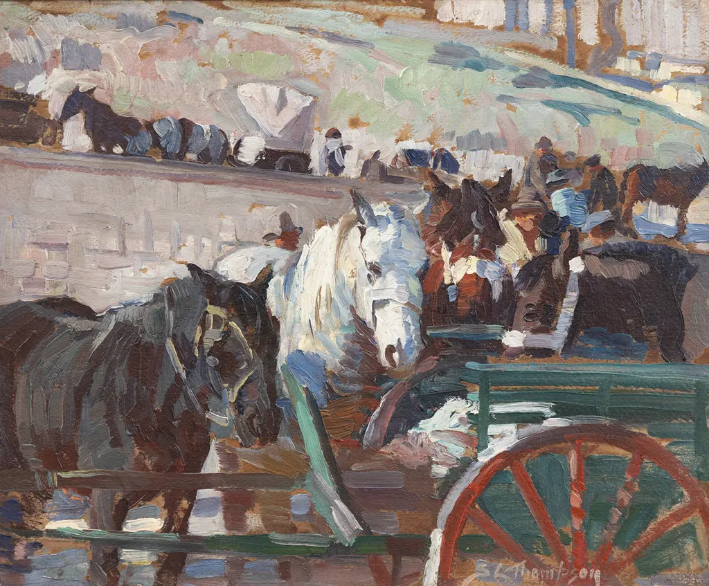 Sydney Lough Thompson (1877 - 1973) - Horses At Grasse Fair Image 1++