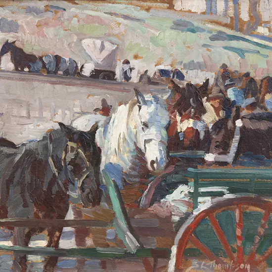 Sydney Lough Thompson (1877 - 1973) - Horses At Grasse Fair