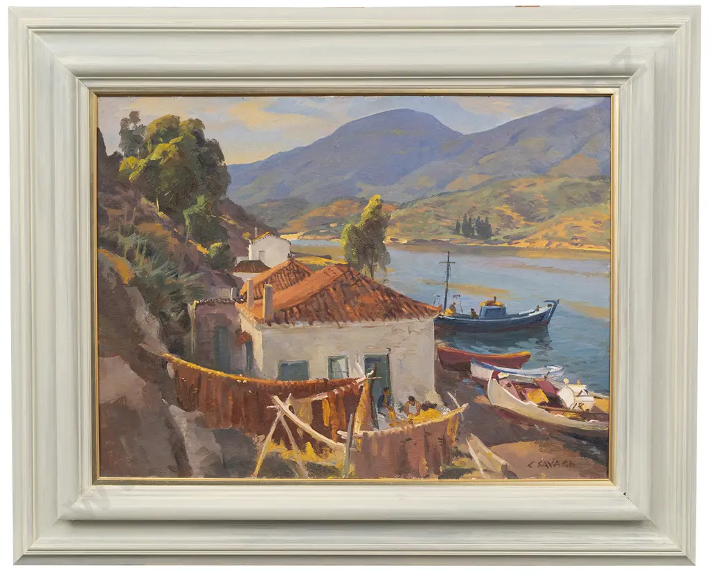Cedric Savage (1901 - 1969) - Fishing Port Poros Greece Image 1++