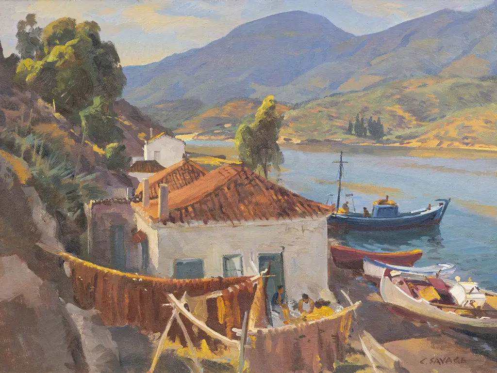 Cedric Savage (1901 - 1969) - Fishing Port Poros Greece Image 1++
