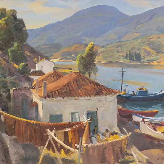 Cedric Savage (1901 - 1969) - Fishing Port Poros Greece