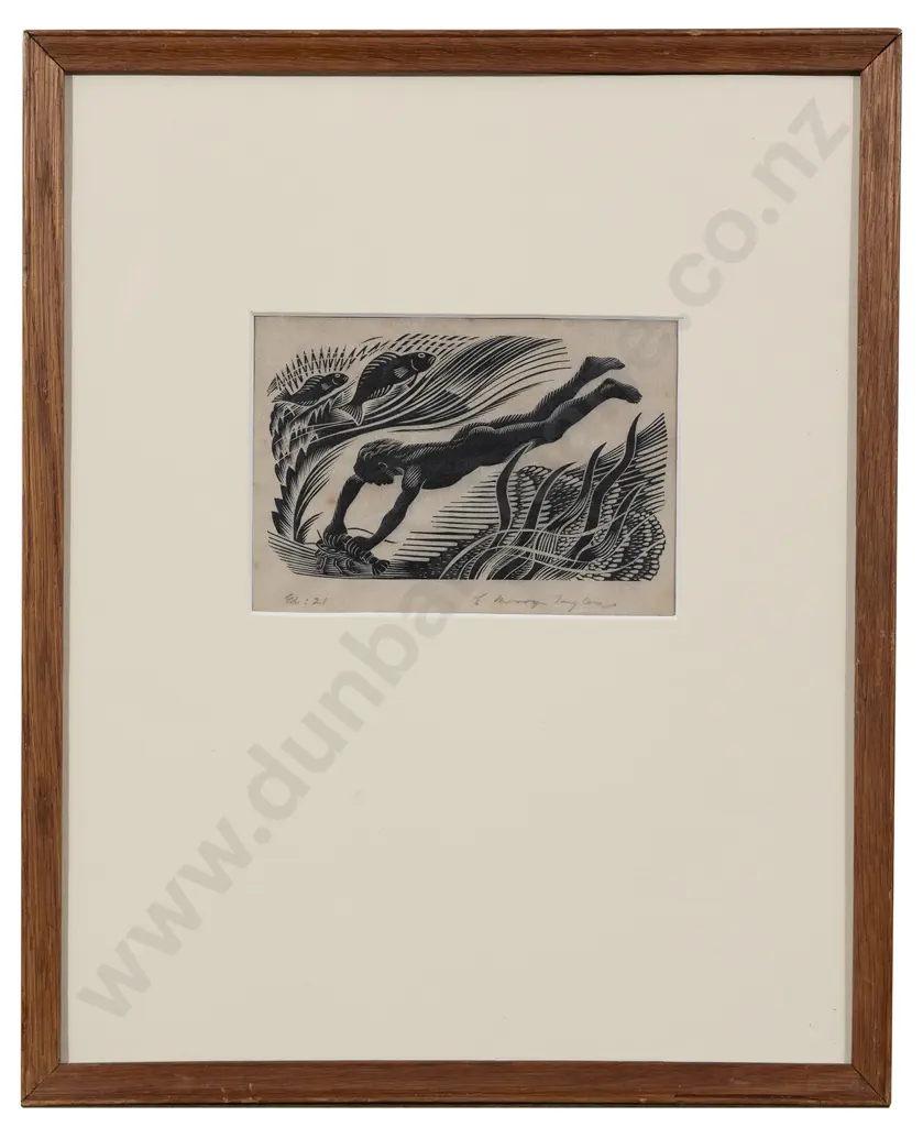 E Mervyn Taylor (1906 - 1964) - Haoratipa Diving For Crayfish Image 1++