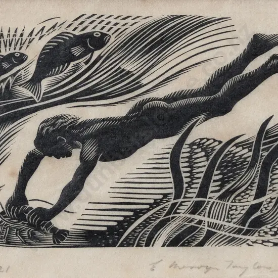 E Mervyn Taylor (1906 - 1964) - Haoratipa Diving For Crayfish