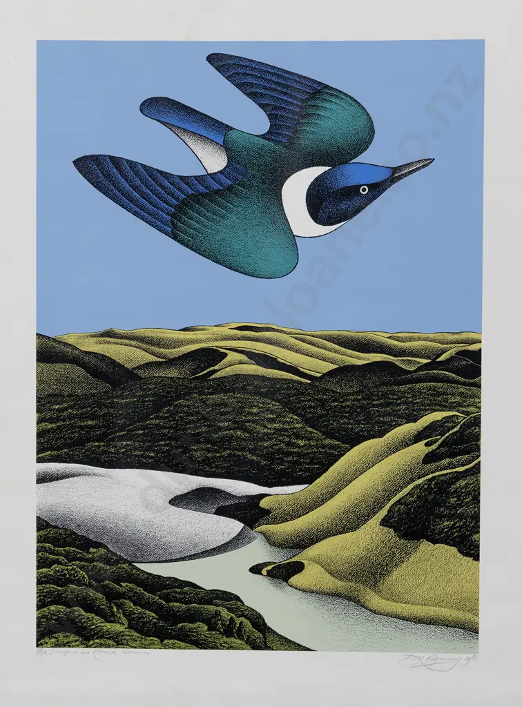 Donald Binney (1940 - 2012) - Swoop of The Kotare Wainamu Image 1++