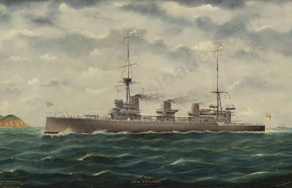 Frank Barnes (1859 - 1941) - H M S New Zealand Off Pencarrow Image 1++