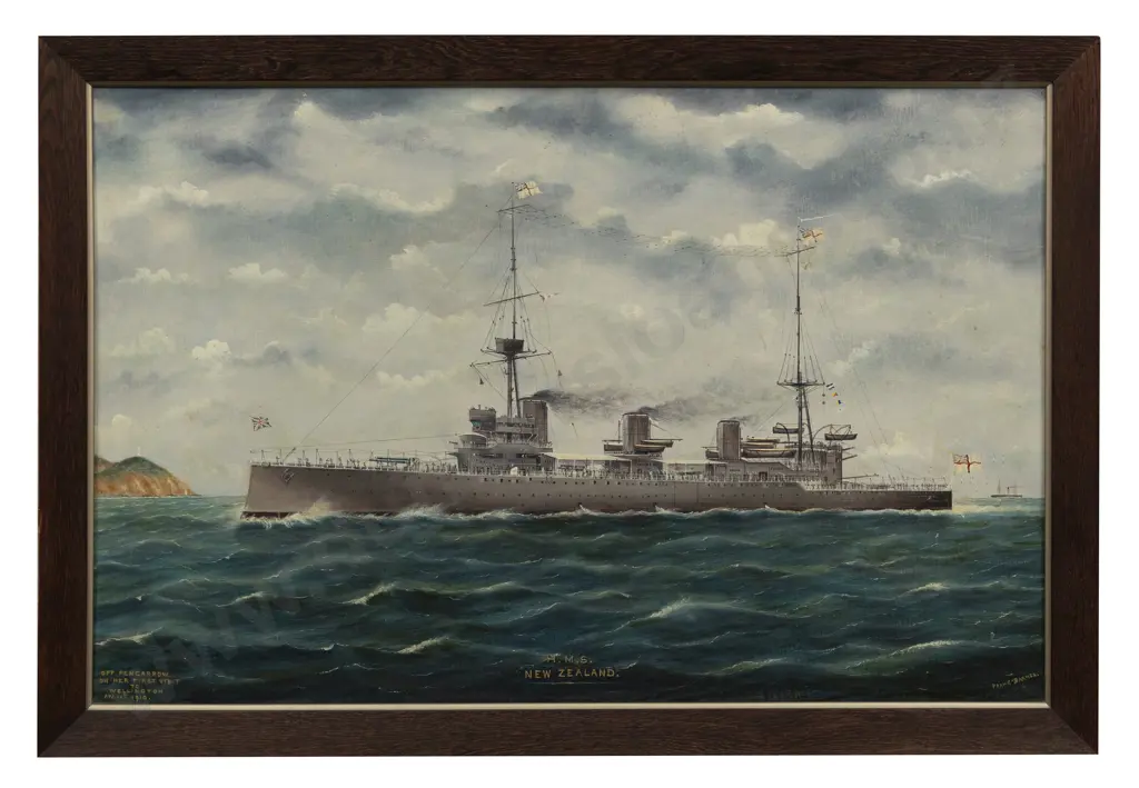 Frank Barnes (1859 - 1941) - H M S New Zealand Off Pencarrow Image 1++