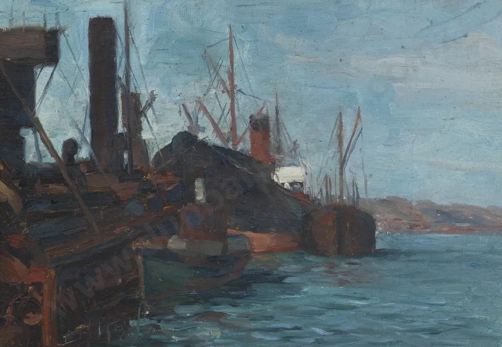 E G Hood (1883 - 1919) - Wellington Wharf Image 1++