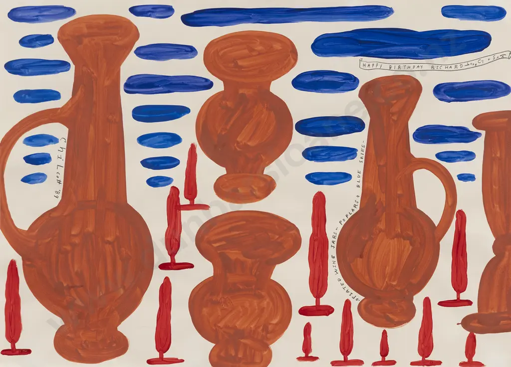 Gavin Chilcott (b 1950) - Opiated Wine Jars - Poplars & Blue Skies Image 1++