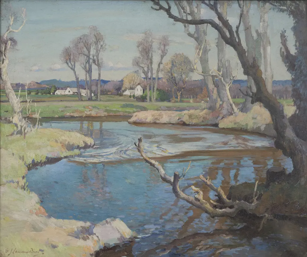 S J Lamorna Birch (1869-1955) - Riverside Scene Image 1++