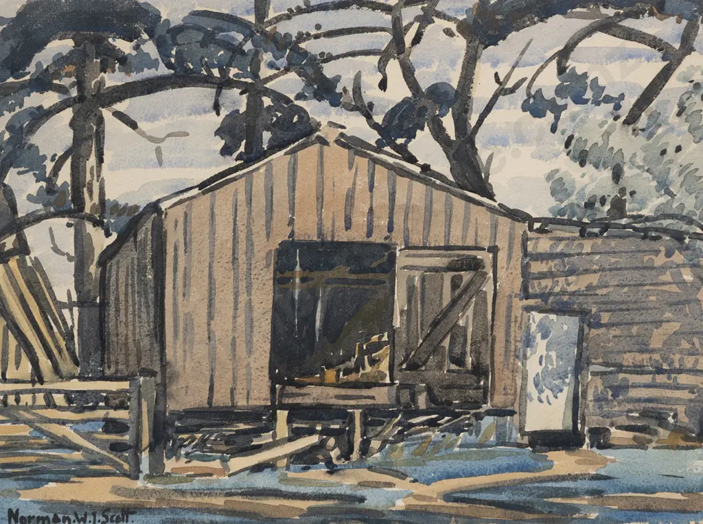 Norman W J Scott (1931 - 1978) - The Shearing Shed Poverty Bay Image 1++