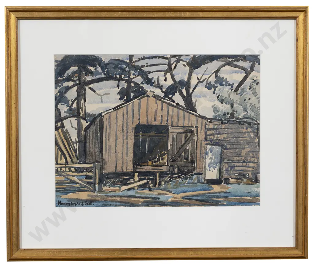 Norman W J Scott (1931 - 1978) - The Shearing Shed Poverty Bay Image 1++