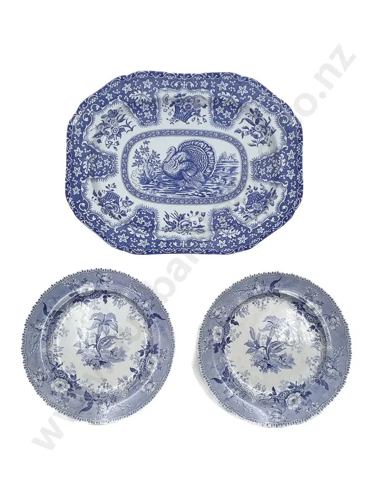 Spode Blue and White Ashet Together with Pair of Botanical Beauties Blue and White Plates Image 1++