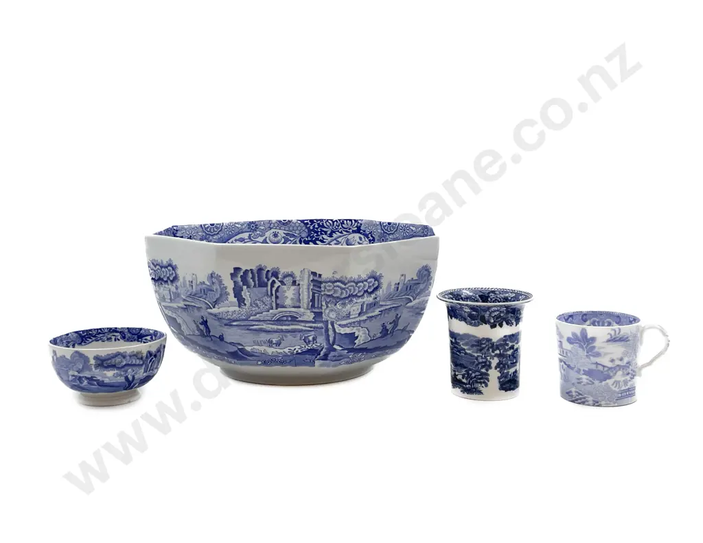 Spode Octagonal Serving Bowl with Three Assorted Pieces of Blue and White Image 1++
