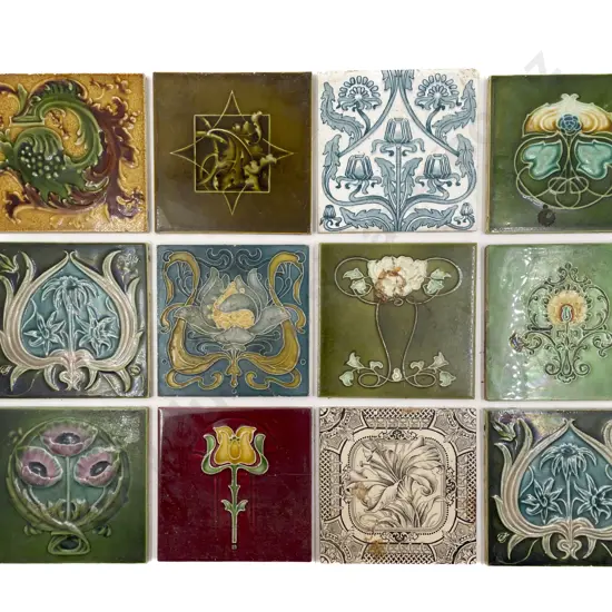 Twelve Assorted Decorative Vintage Tiles