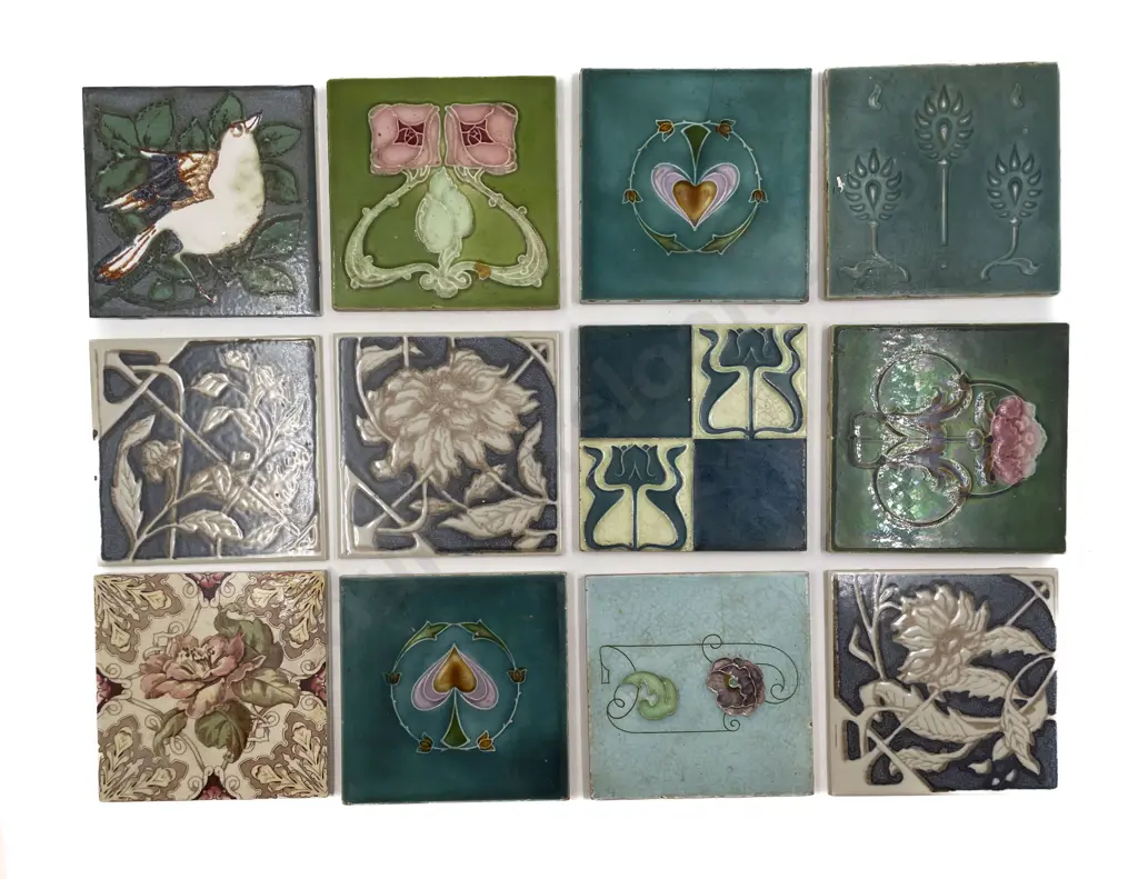 Fourteen Assorted Vintage Decorative Tiles Together with Minton Tiles Reference Volume Image 1++