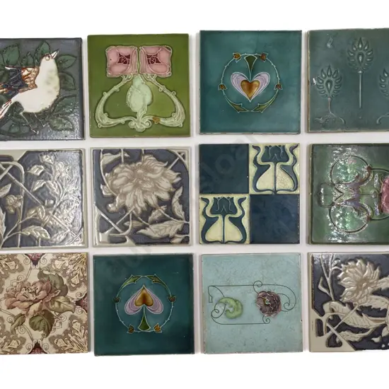 Fourteen Assorted Vintage Decorative Tiles Together with Minton Tiles Reference Volume