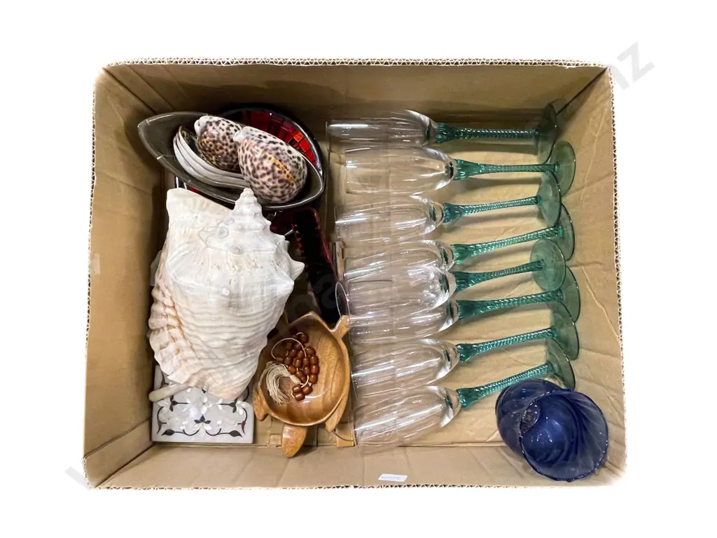 Box of Assorted Glassware and Shells etc Image 1++
