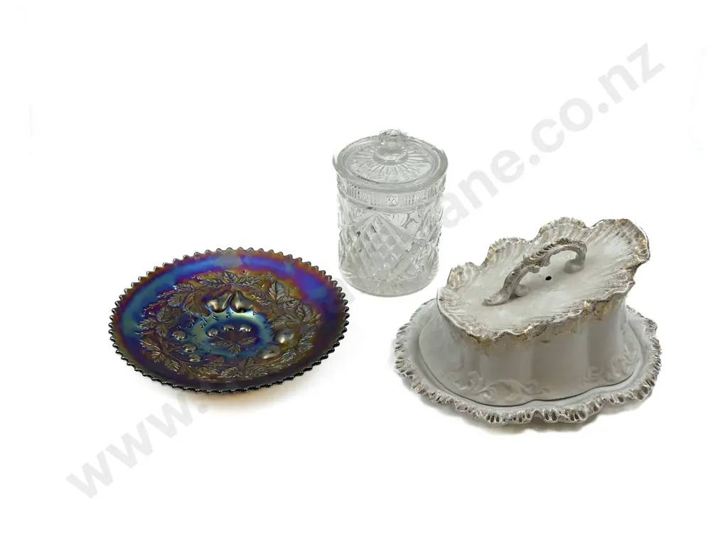 Pressed Glass Jar Together with Carnival Glass Dish etc Image 1++