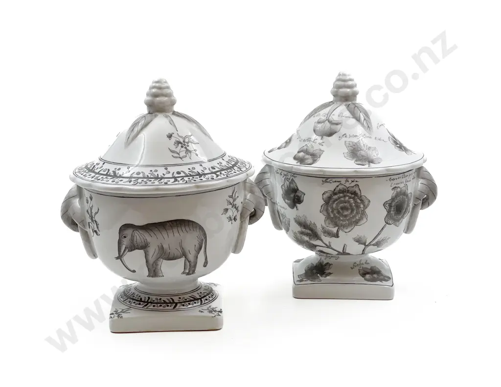 Two Decorative Ceramic Lidded Urns Image 1++
