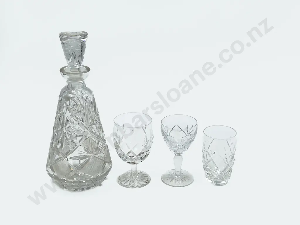 Small Quantity of Assorted Crystal and Glassware Including Conical Pressed Glass Decanter Image 1++