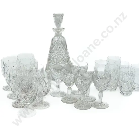 Small Quantity of Assorted Crystal and Glassware Including Conical Pressed Glass Decanter