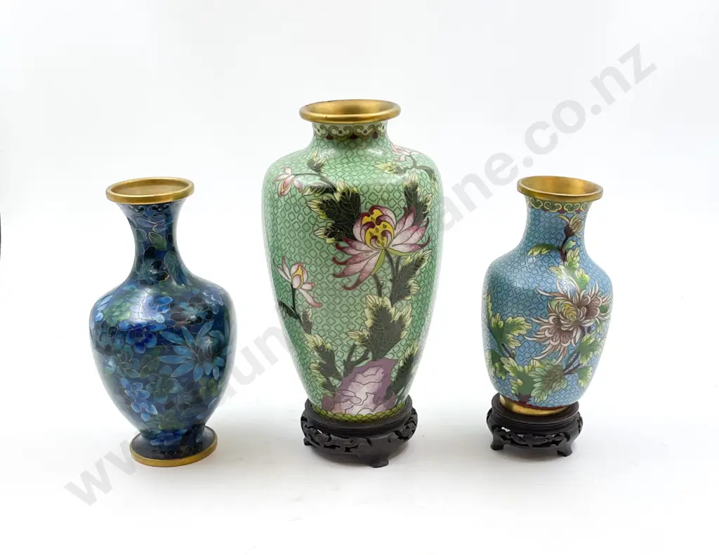 Three Assorted Cloisonne Vases Image 1++