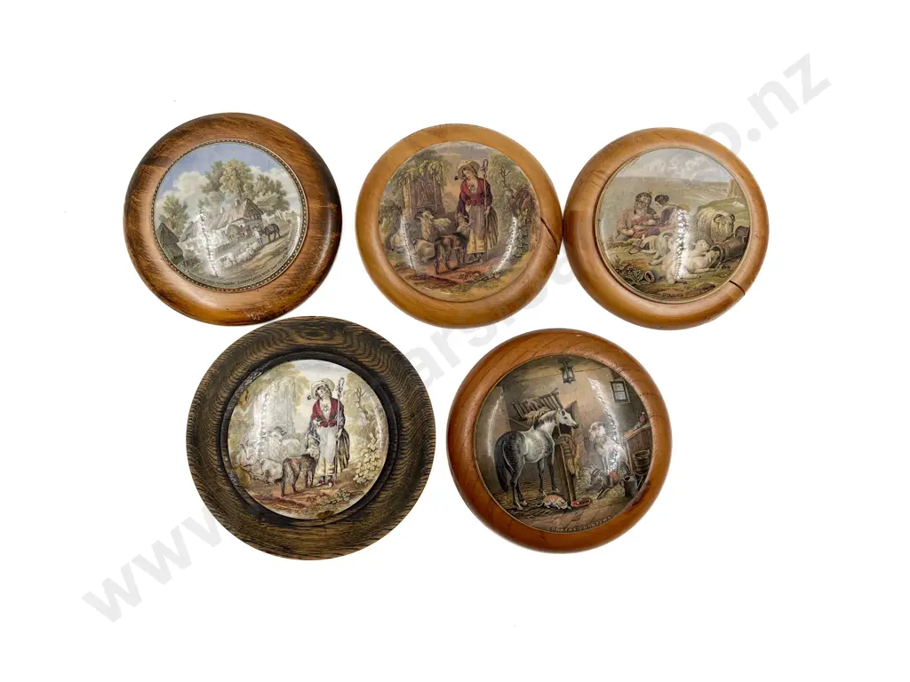 Five Framed Victorian Paste Pot Lids Image 1++