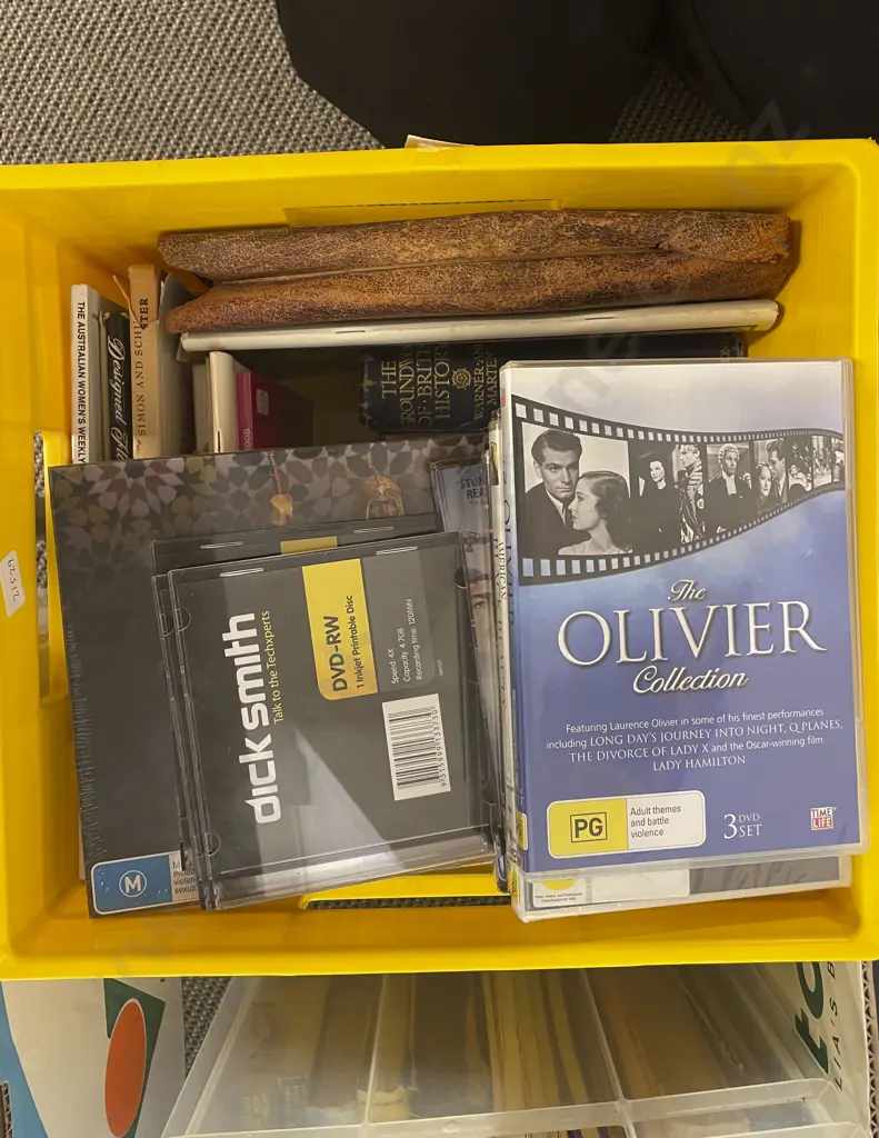 Box of Assorted Books Including NZ Reference and Assorted DVDs Image 1++