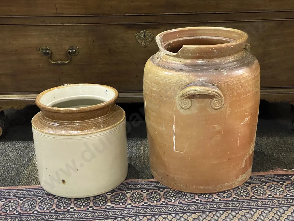 Two Large Stoneware Crocs and Smaller Image 1++