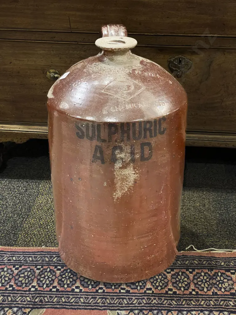 Vintage Stoneware Bottle Marked "Sulfuric Acid" Image 1++
