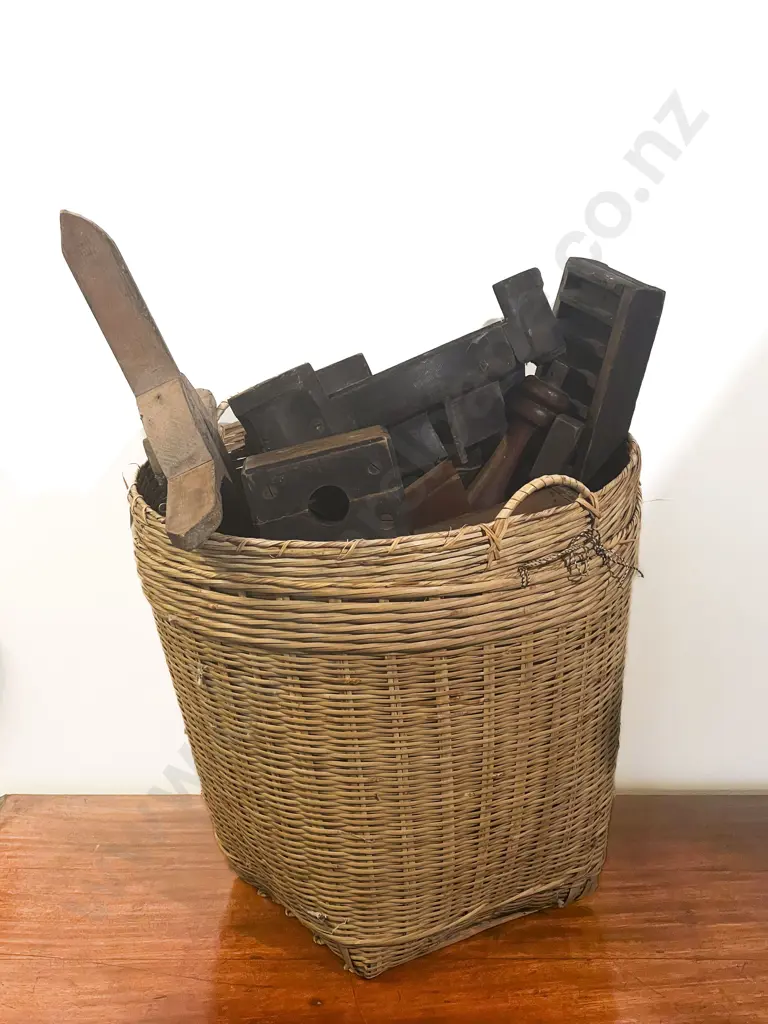 Wicker Basket of Assorted Vintage Factory Moulds etc Image 1++