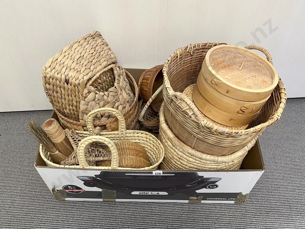 Large Box of Assorted Cane and Wicker Items Image 1++