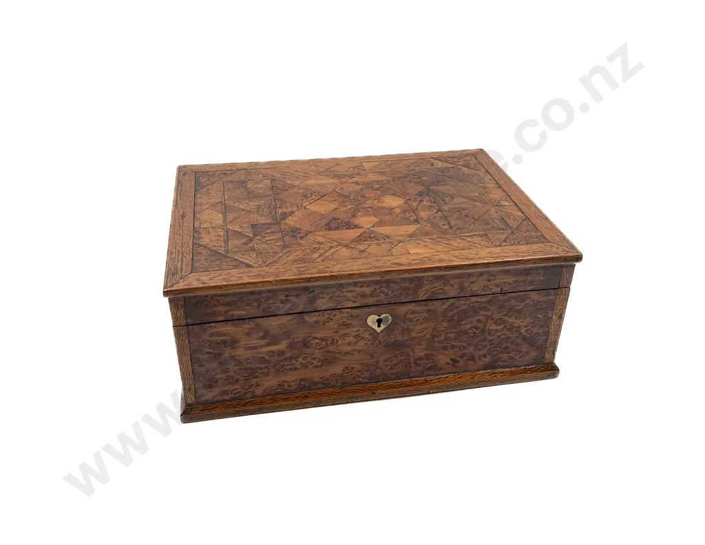 Burr Walnut and Parquetry Box with Fitted Interior Image 1++