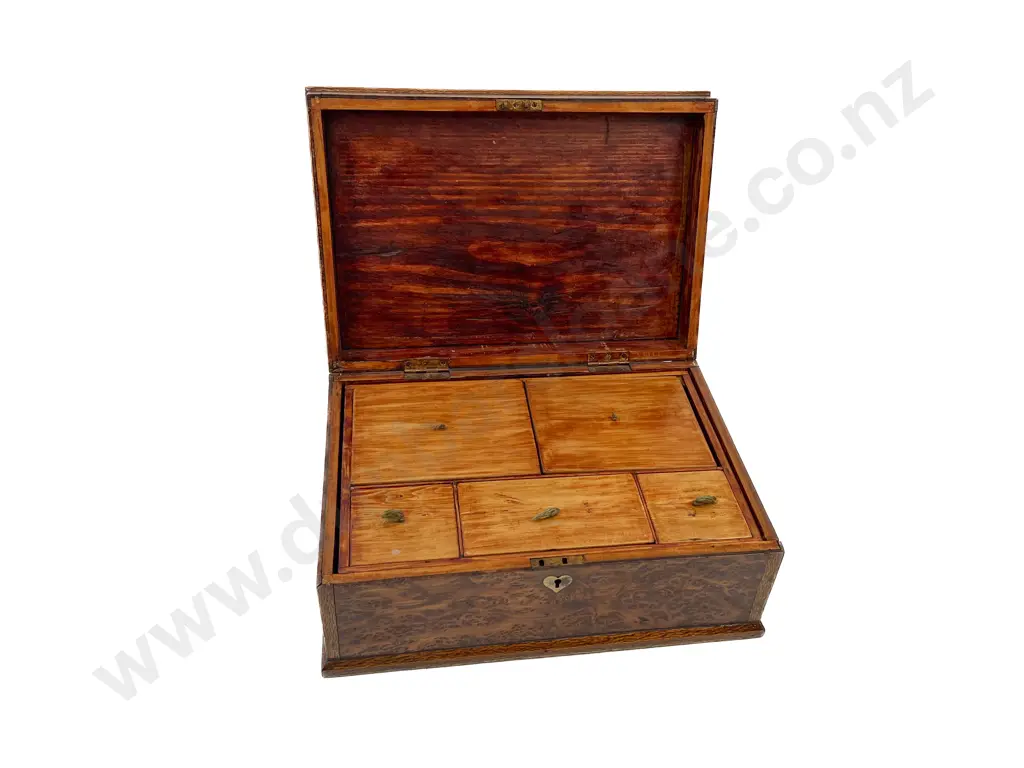 Burr Walnut and Parquetry Box with Fitted Interior Image 1++