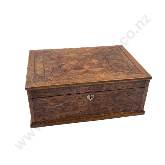 Burr Walnut and Parquetry Box with Fitted Interior