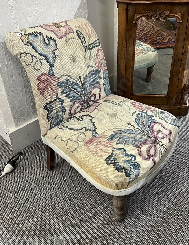 Victorian Nursing Chair Upholstered in Floral Design Image 1++