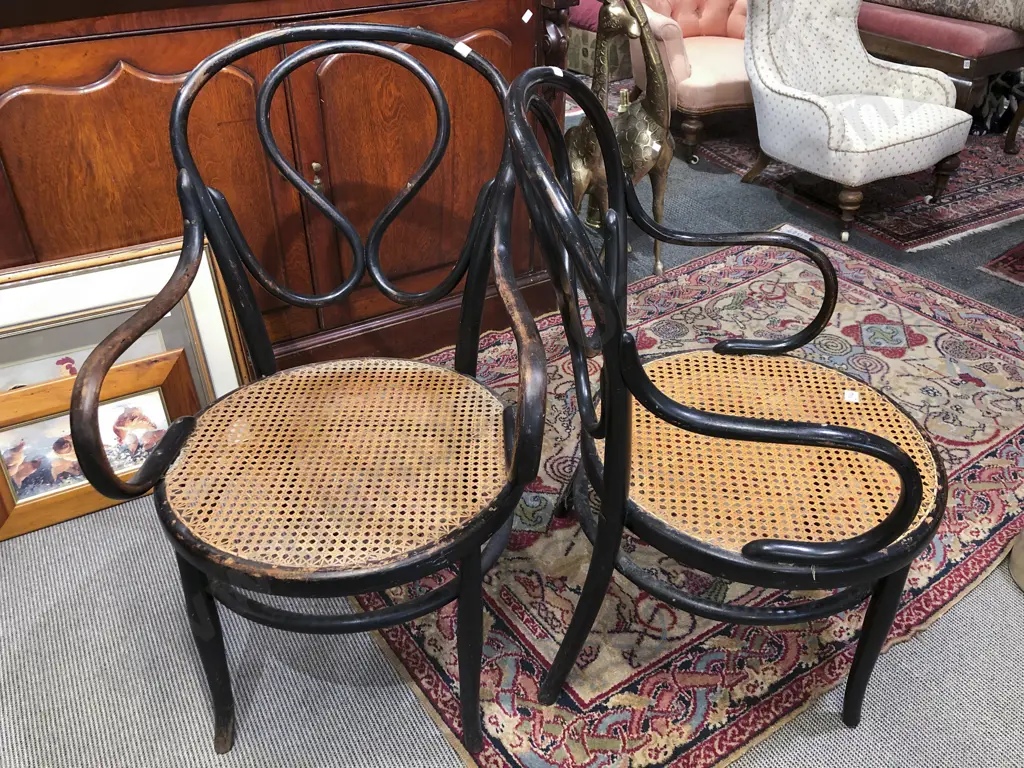 Pair of Ebonized Bentwood Open Arm Chairs Image 1++